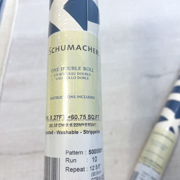 NEW 2 Rolls SCHUMACHER 5005801 Imperial Trellis Blue White Wallpaper - Picture 7 of 7